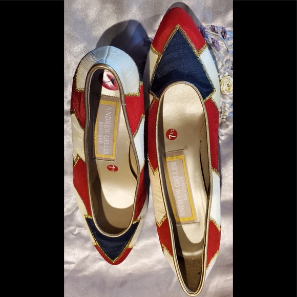 Andrew Geller Red Black and White formal shoes & handbag w/strap set - Picture 3 of 16